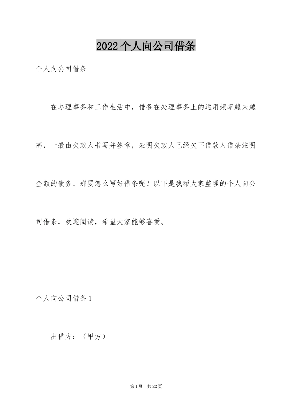 2024个人向公司借条_第1页