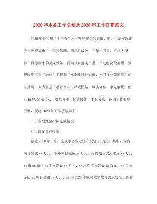 2020年水务工作总结及年工作打算范文