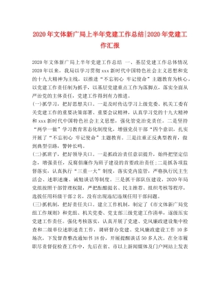 2020年文体新广局上半年党建工作总结-2020年党建工作汇报 