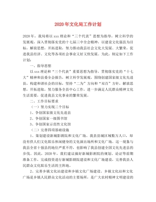 2020年文化局工作计划 
