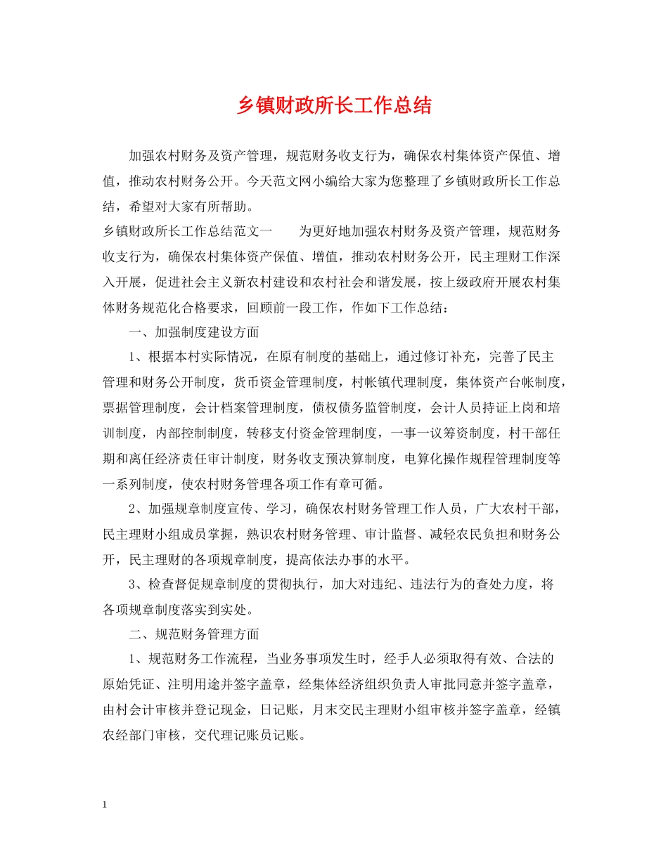 乡镇财政所长工作总结_第1页
