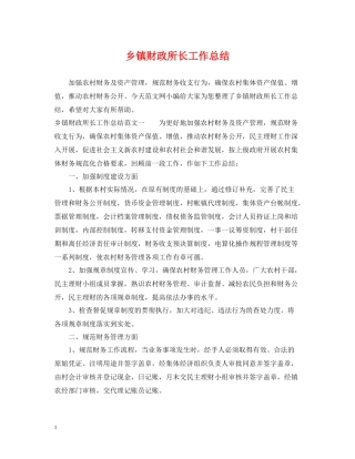 乡镇财政所长工作总结