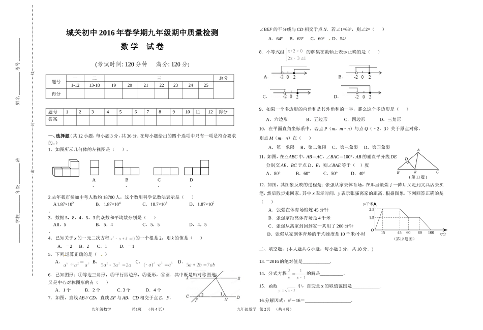 毕业班数学测试题_第1页