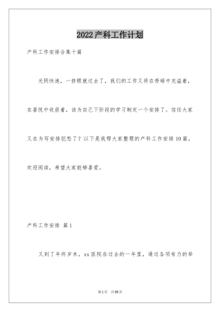 2024产科工作计划_2