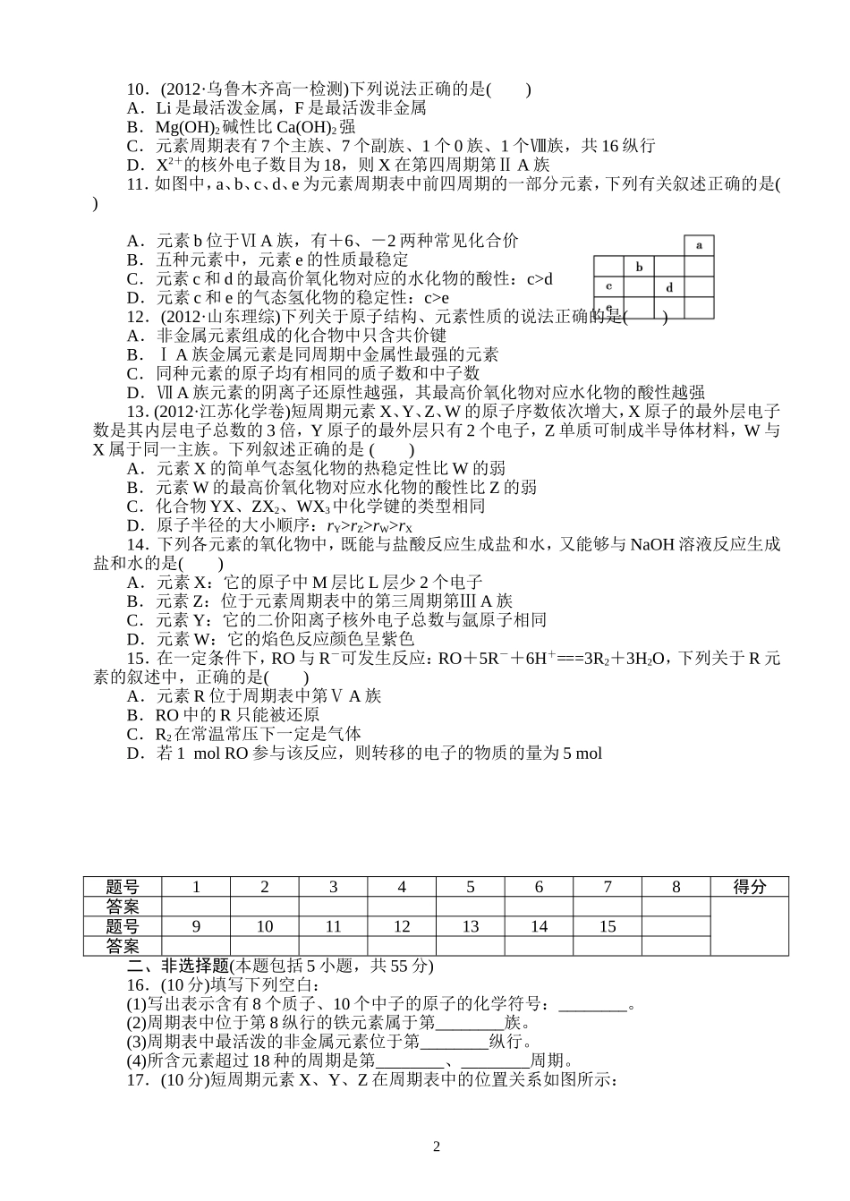 《原子结构、元素周期律》单元测试_第2页