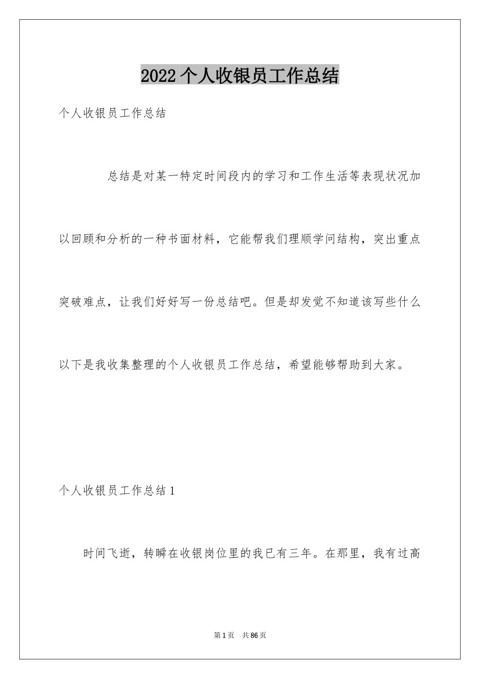 2024个人收银员工作总结_第1页