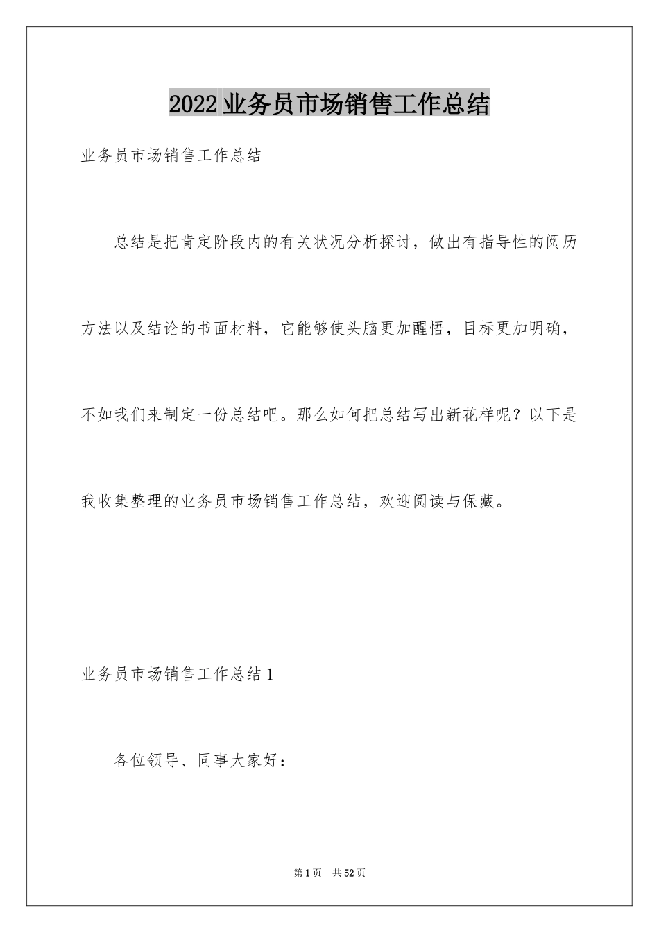 2024业务员市场销售工作总结_第1页