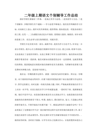 二年级上期语文个别辅导工作总结