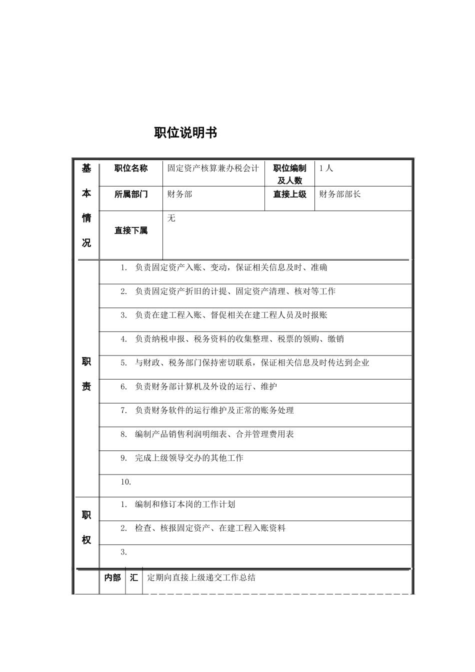 江动股份-办税会计职务说明书_第1页