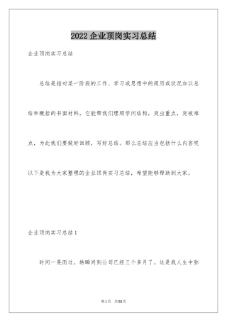 2024企业顶岗实习总结_2