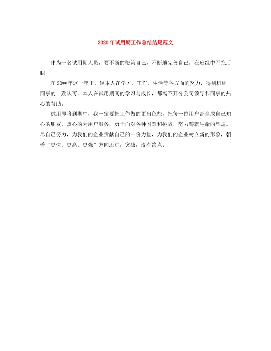 2020年试用期工作总结结尾范文_第1页