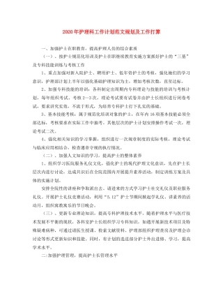 2020年护理科工作计划范文规划及工作打算 