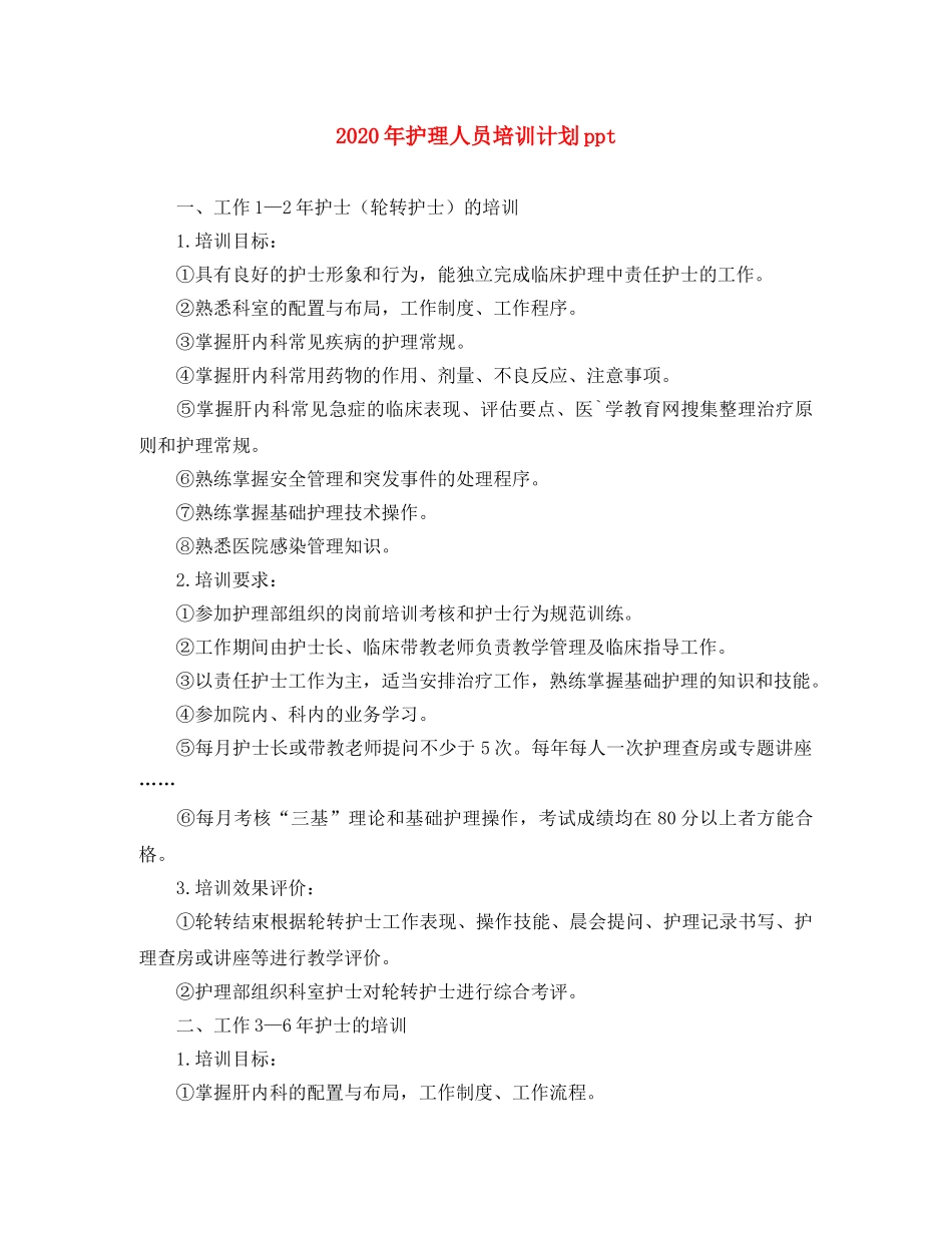 2020年护理人员培训计划ppt _第1页