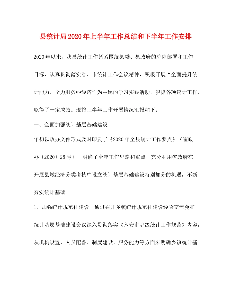 县统计局年上半年工作总结和下半年工作安排_第1页