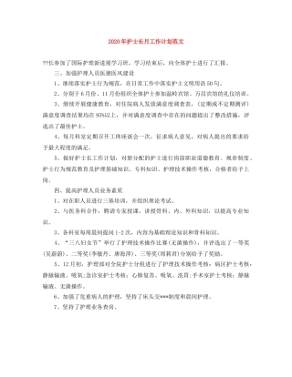 2020年护士长月工作计划范文 