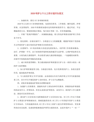 2020年护士个人工作计划开头范文 