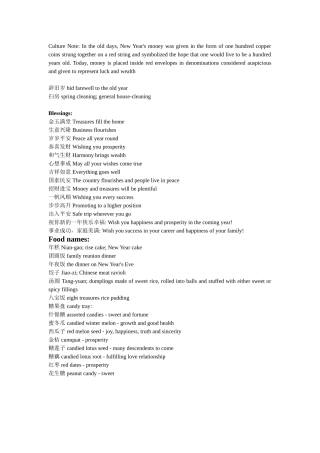 中国农历春节英语词汇