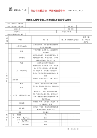 硬聚氯乙烯管安装工程检验批质量验收记录