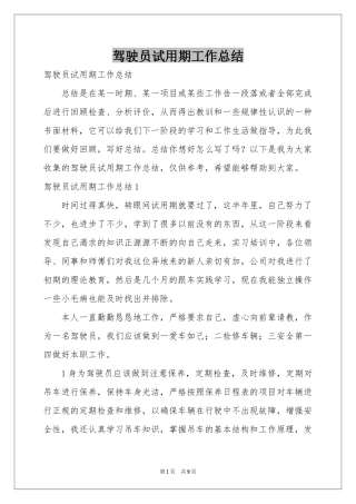 驾驶员试用期工作参考总结