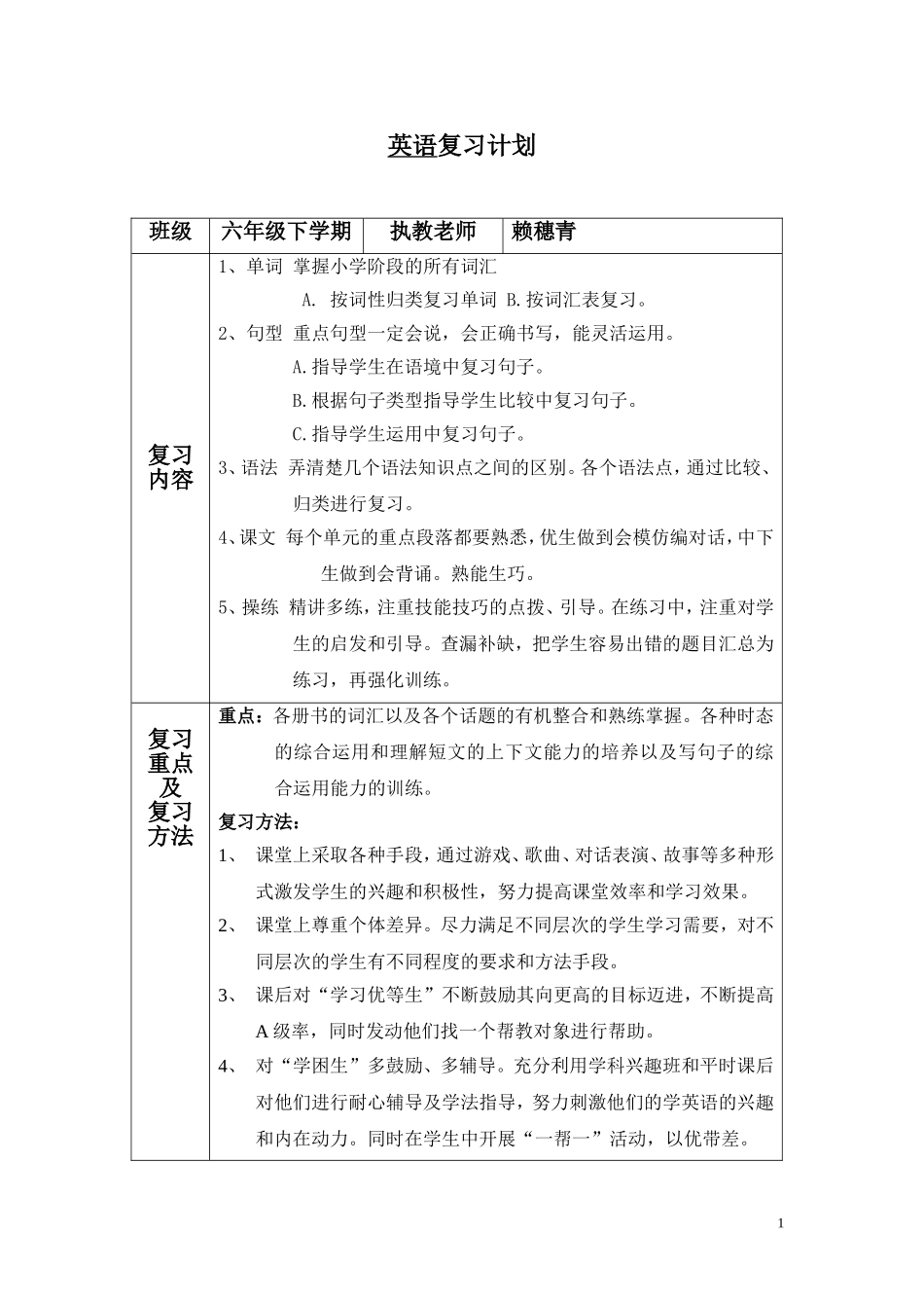 六下英语复习计划_第1页