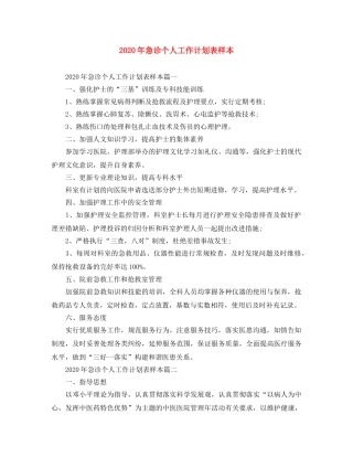 2020年急诊个人工作计划表样本 