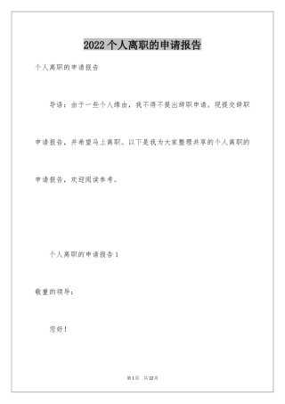 2024个人离职的申请报告