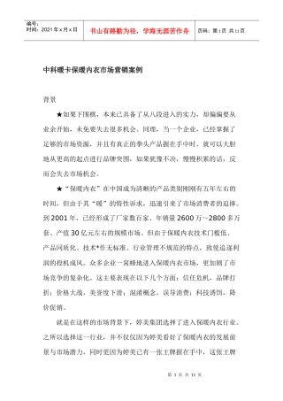 某某品牌保暖内衣市场营销案例
