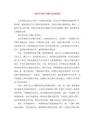 2020年大班上学期工作总结范文