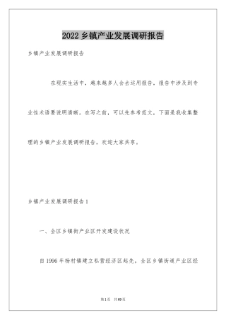 2024乡镇产业发展调研报告