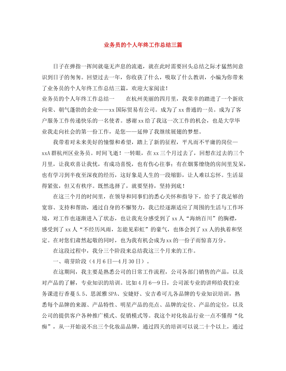 业务员的个人年终工作总结三篇_第1页