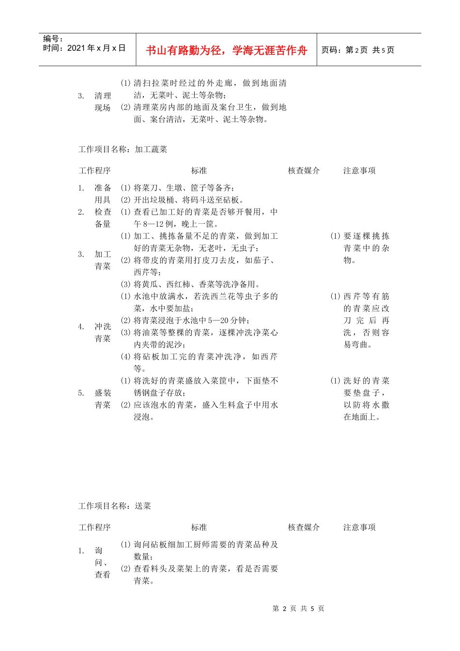 厨房蔬菜粗加工厨师岗位说明书_第2页