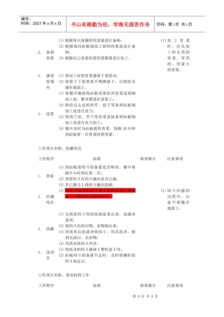 厨房蔬菜粗加工厨师岗位说明书_第3页