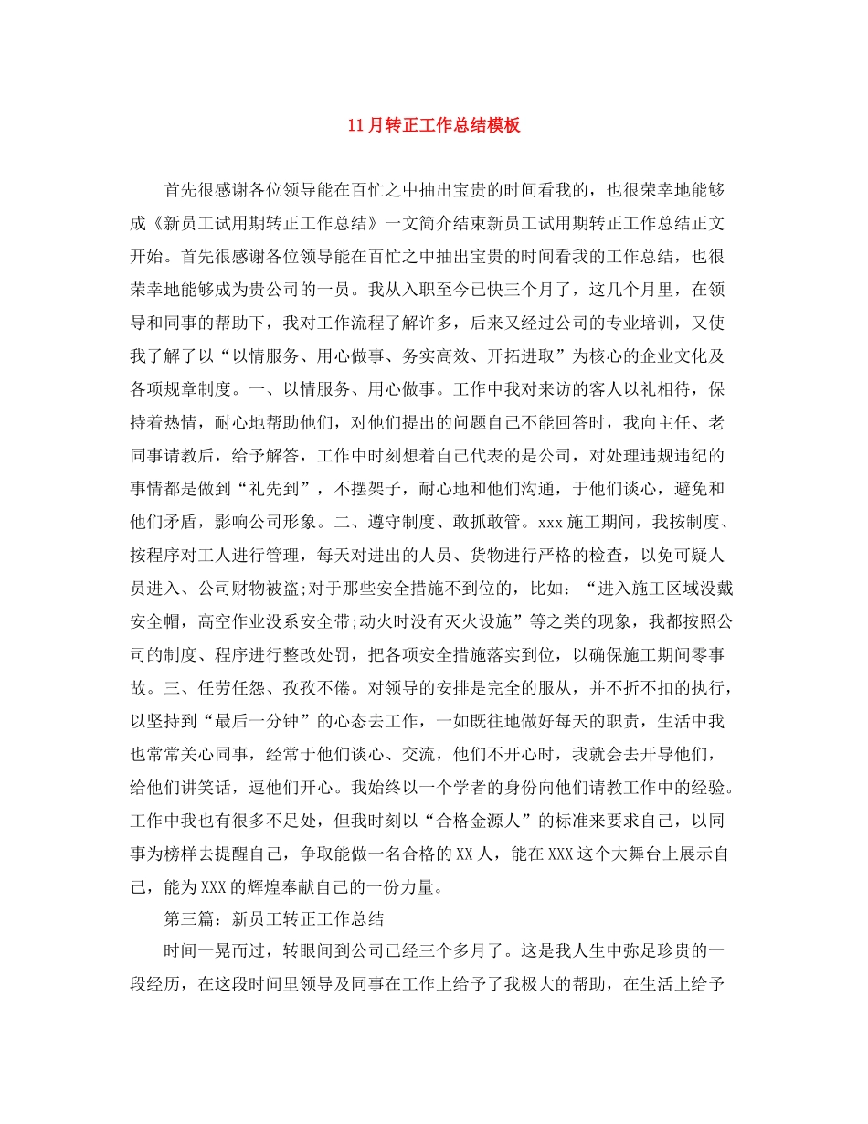 11月转正工作总结模板_第1页