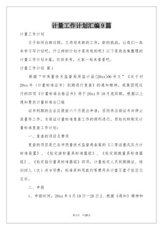 计量工作参考计划汇编9篇