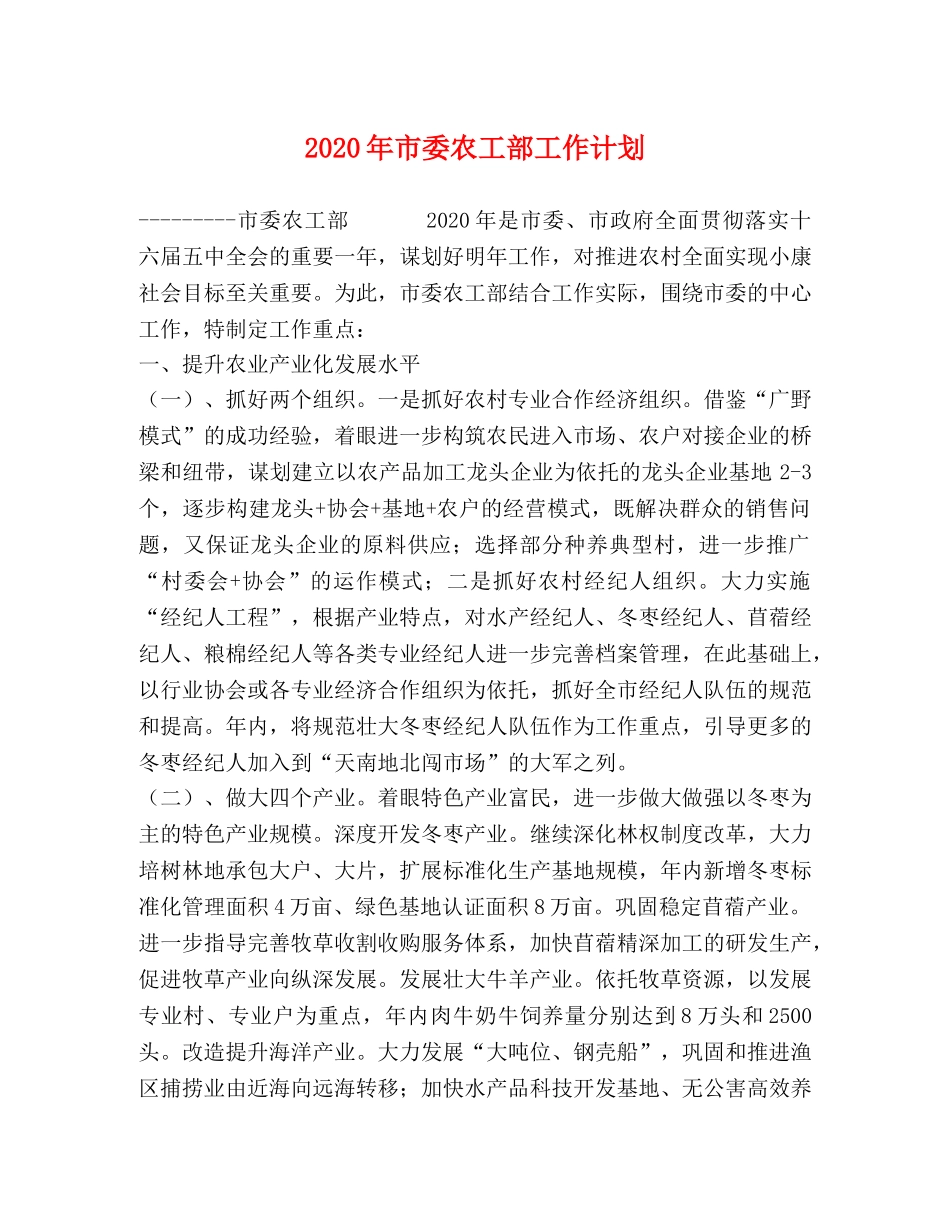 2020年市委农工部工作计划 _第1页