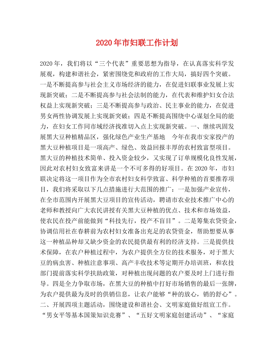 2020年市妇联工作计划 _第1页