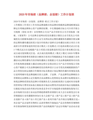 2020年市场部（品牌部、企划部）工作计划表 