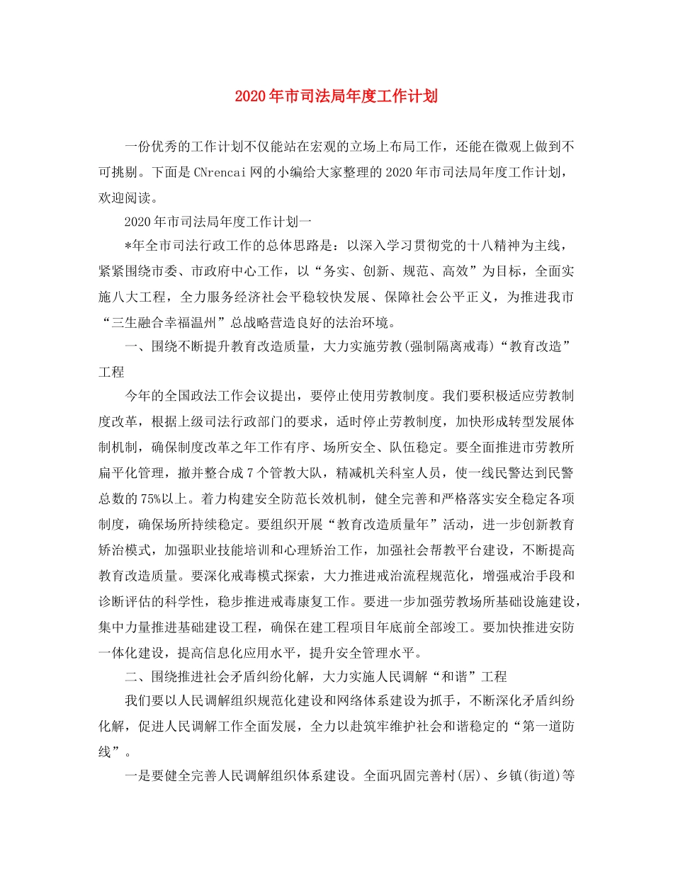 2020年市司法局年度工作计划 _第1页