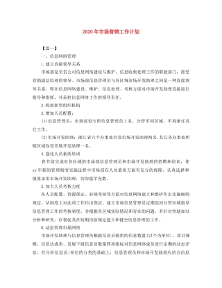 2020年市场营销工作计划 