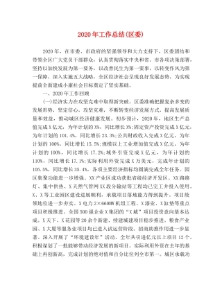 2020年工作总结(区委) 