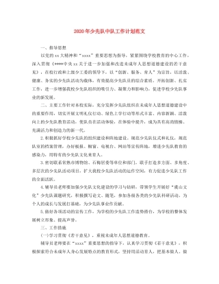 2020年少先队中队工作计划范文 