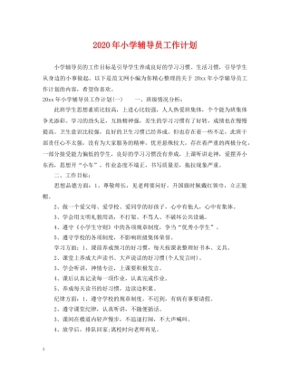 2020年小学辅导员工作计划 