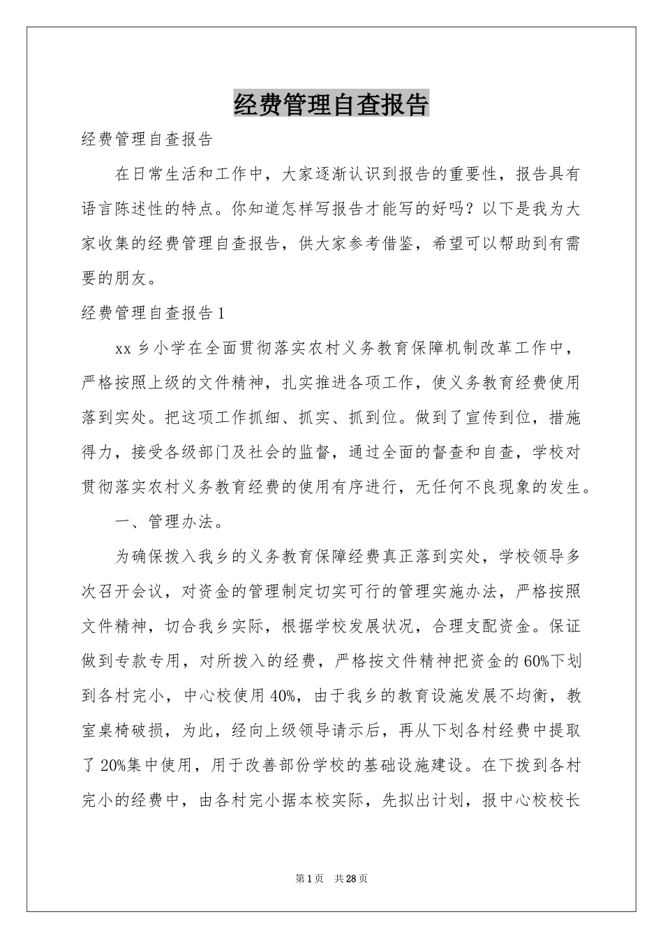 经费管理自查报告_第1页