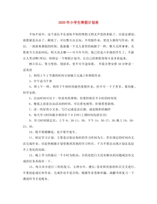 2020年小学生寒假计划表 