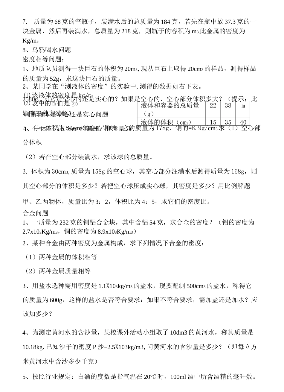 初二物理质量和密度计算题多套含参考答案_第3页