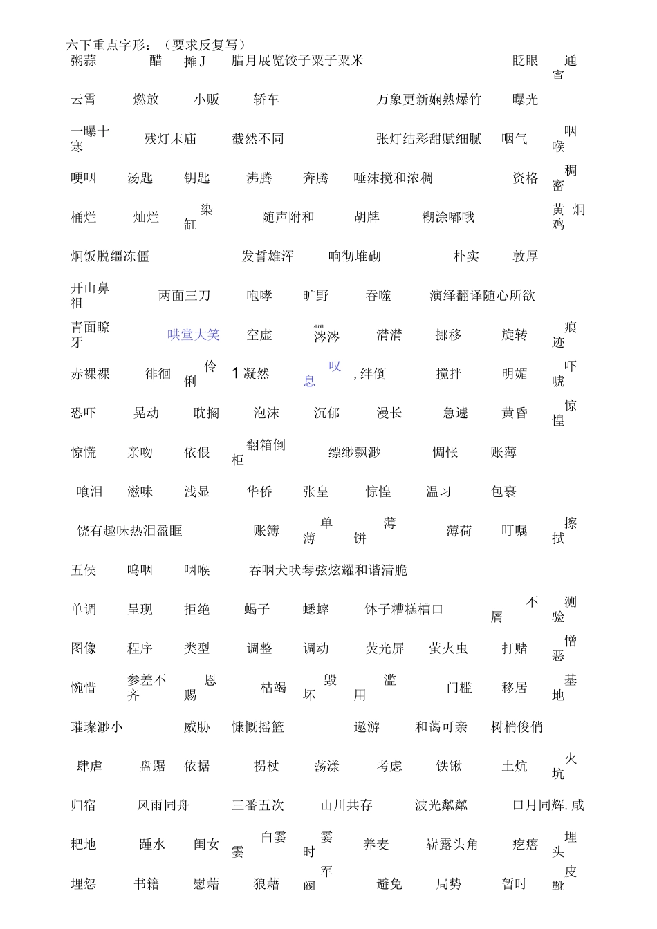 六年级下册语文基础字音,字形,多音字,成语(部编版 五四制)_第3页