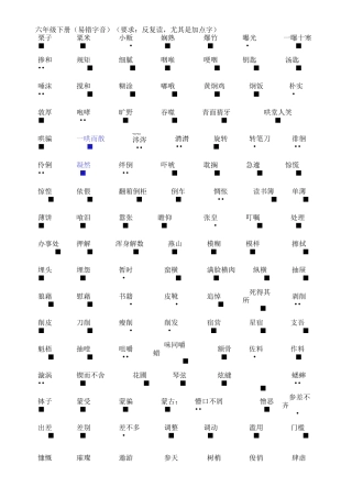 六年级下册语文基础字音,字形,多音字,成语(部编版 五四制)