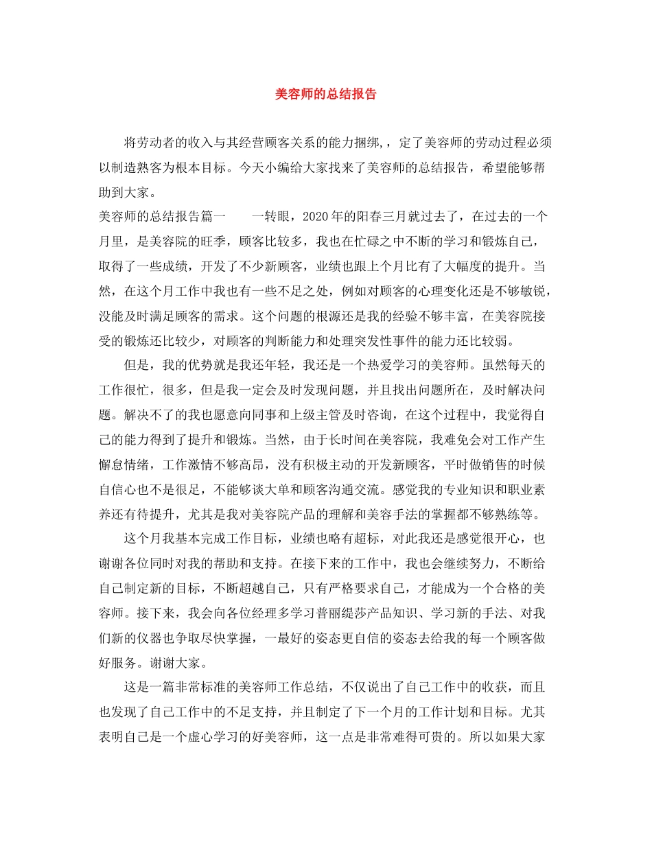 美容师的总结报告_第1页