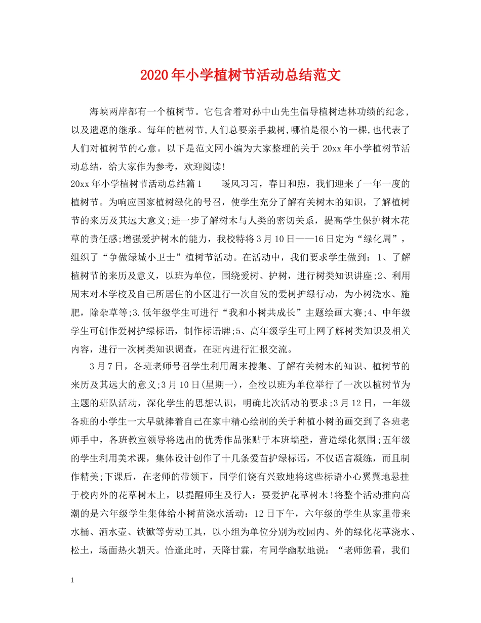 2020年小学植树节活动总结范文 _第1页
