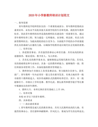 2020年小学新教师培训计划范文 